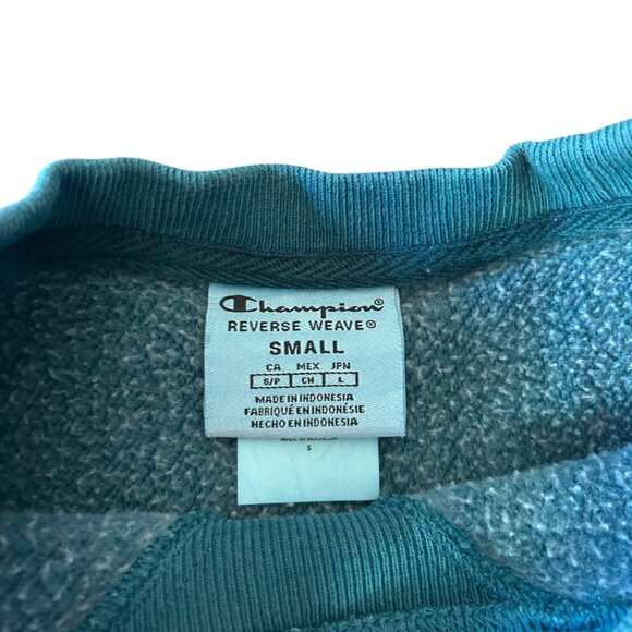 Champion Reverse Weave Cropped Teal Athletic Sporty Blue Sweatshirt S - Picture 4 of 11